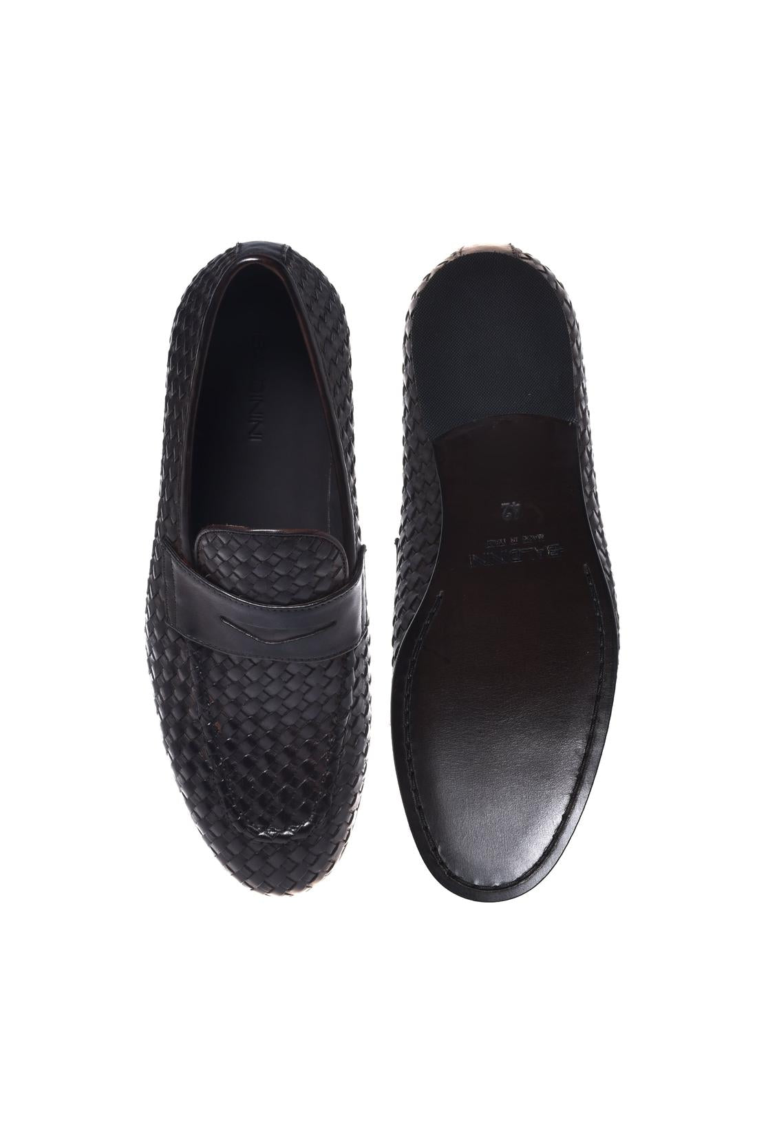 Dark brown woven leather loafers
