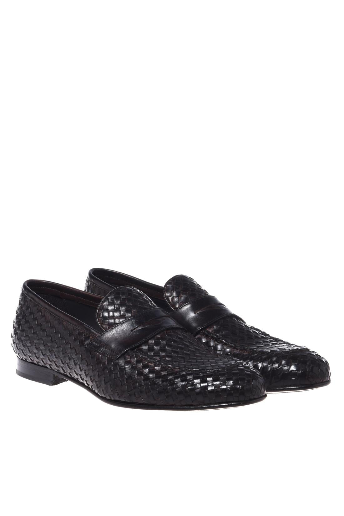 Dark brown woven leather loafers