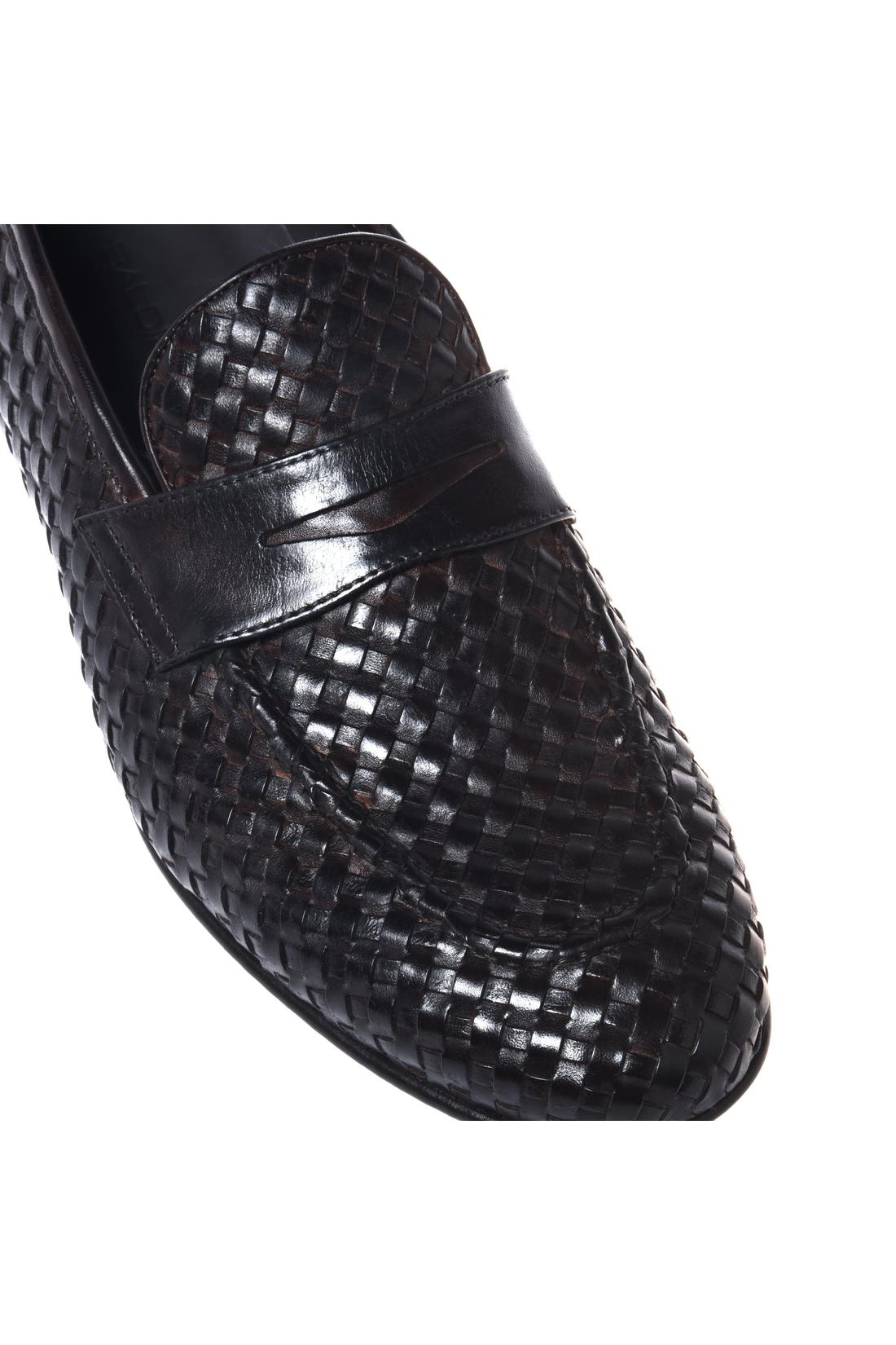 Dark brown woven leather loafers