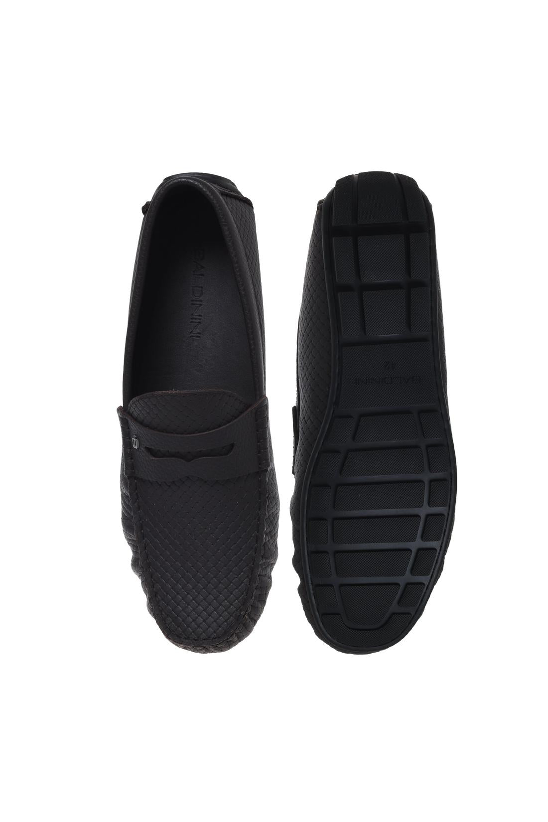 Loafer in printed leather dark brown