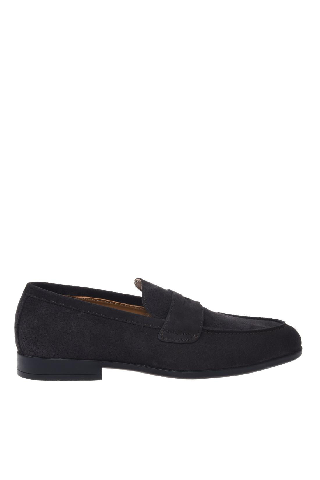 Grey perforated suede leather loafer