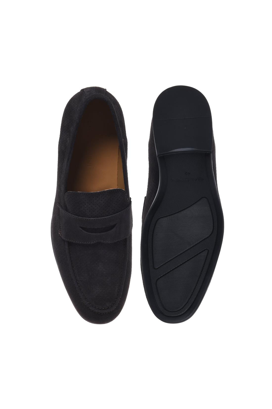 Grey perforated suede leather loafer