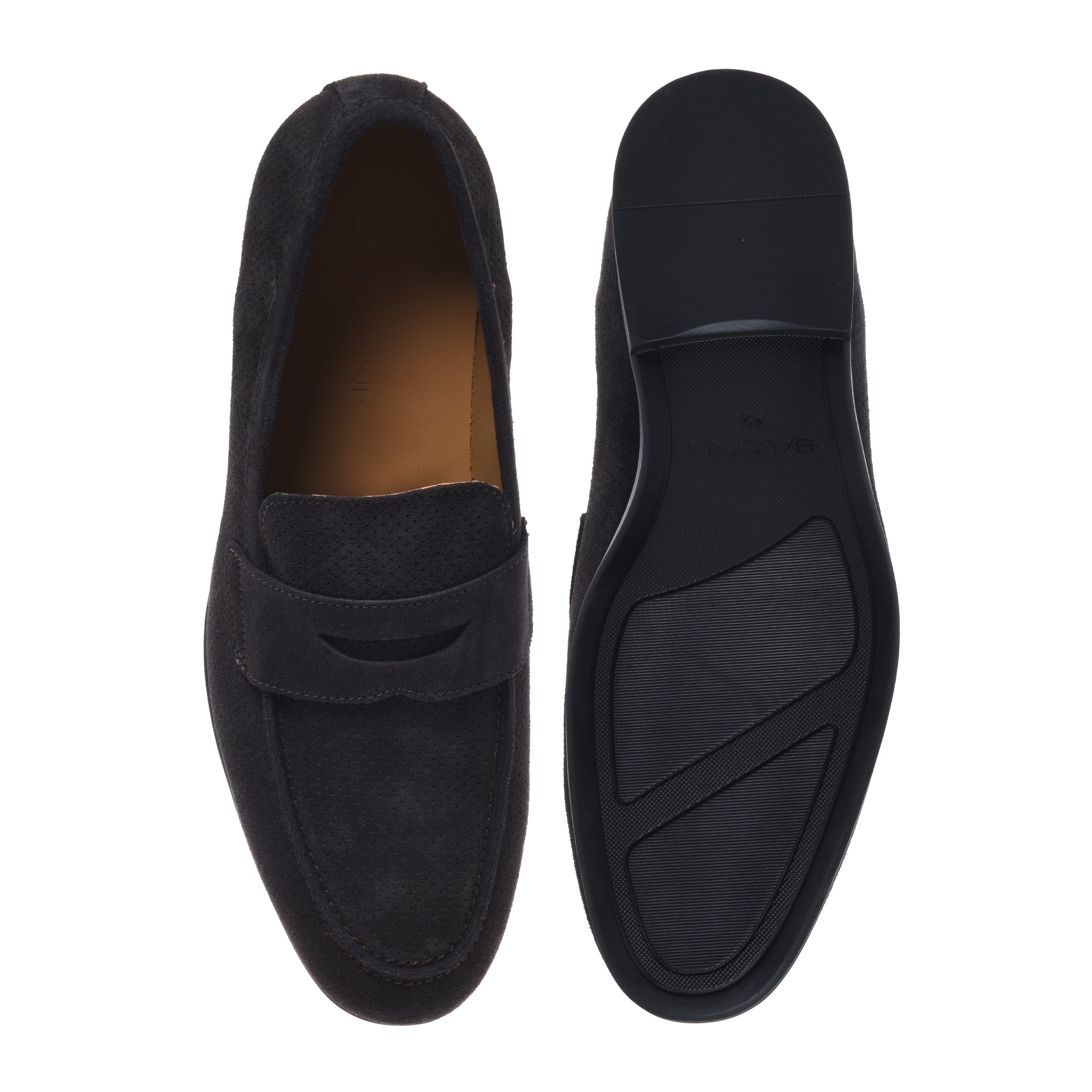 Grey perforated suede leather loafer