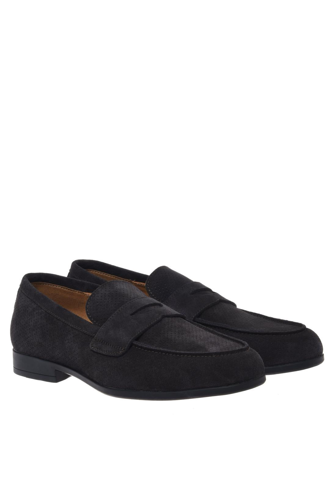 Grey perforated suede leather loafer