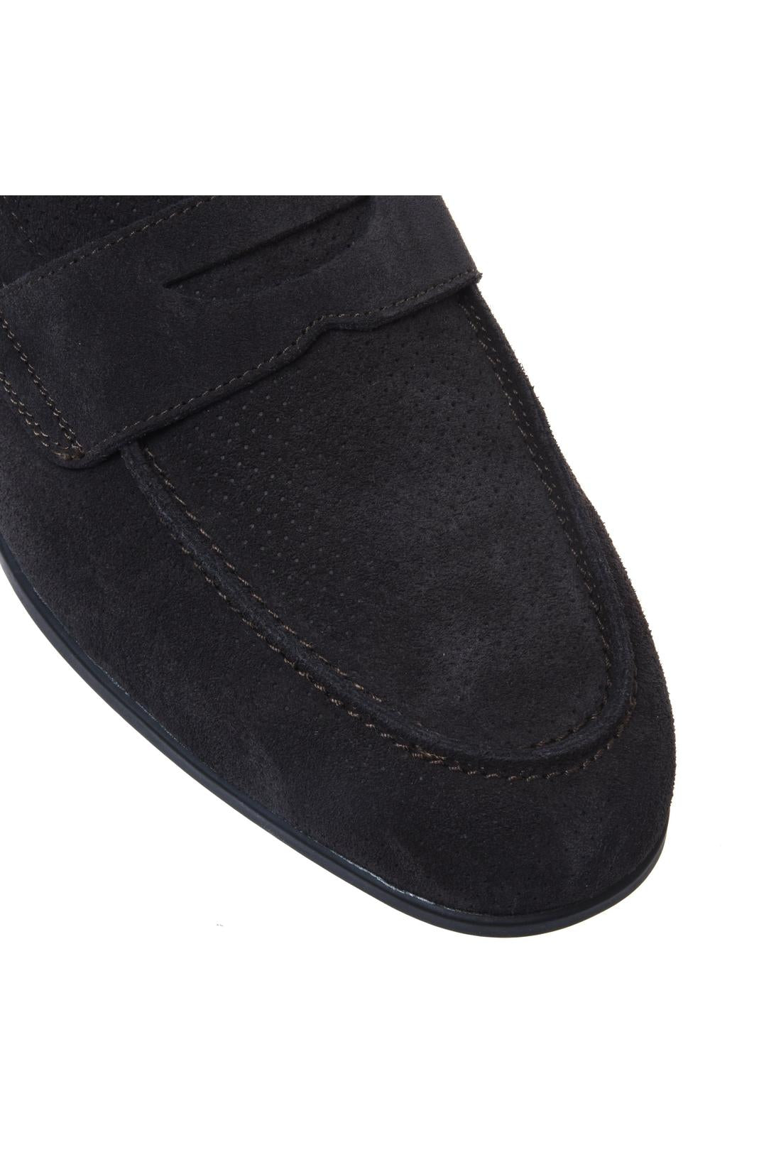 Grey perforated suede leather loafer