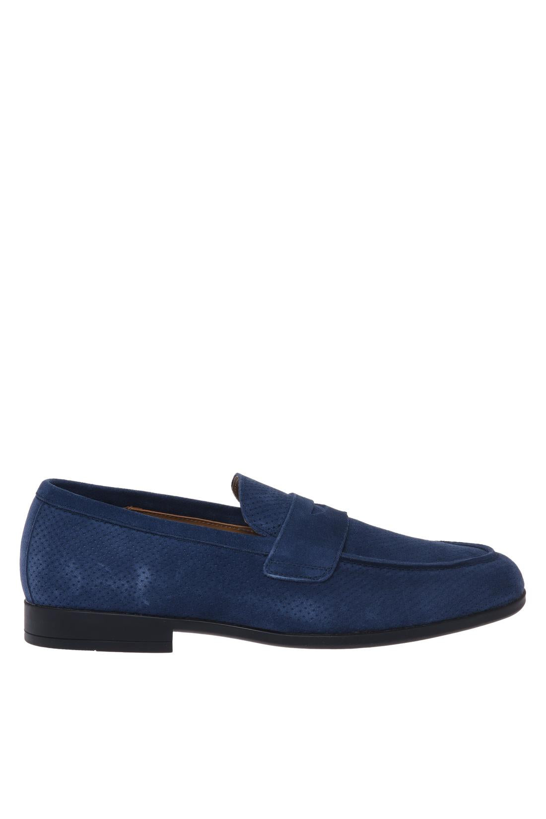 Loafer in perforated blue suede leather