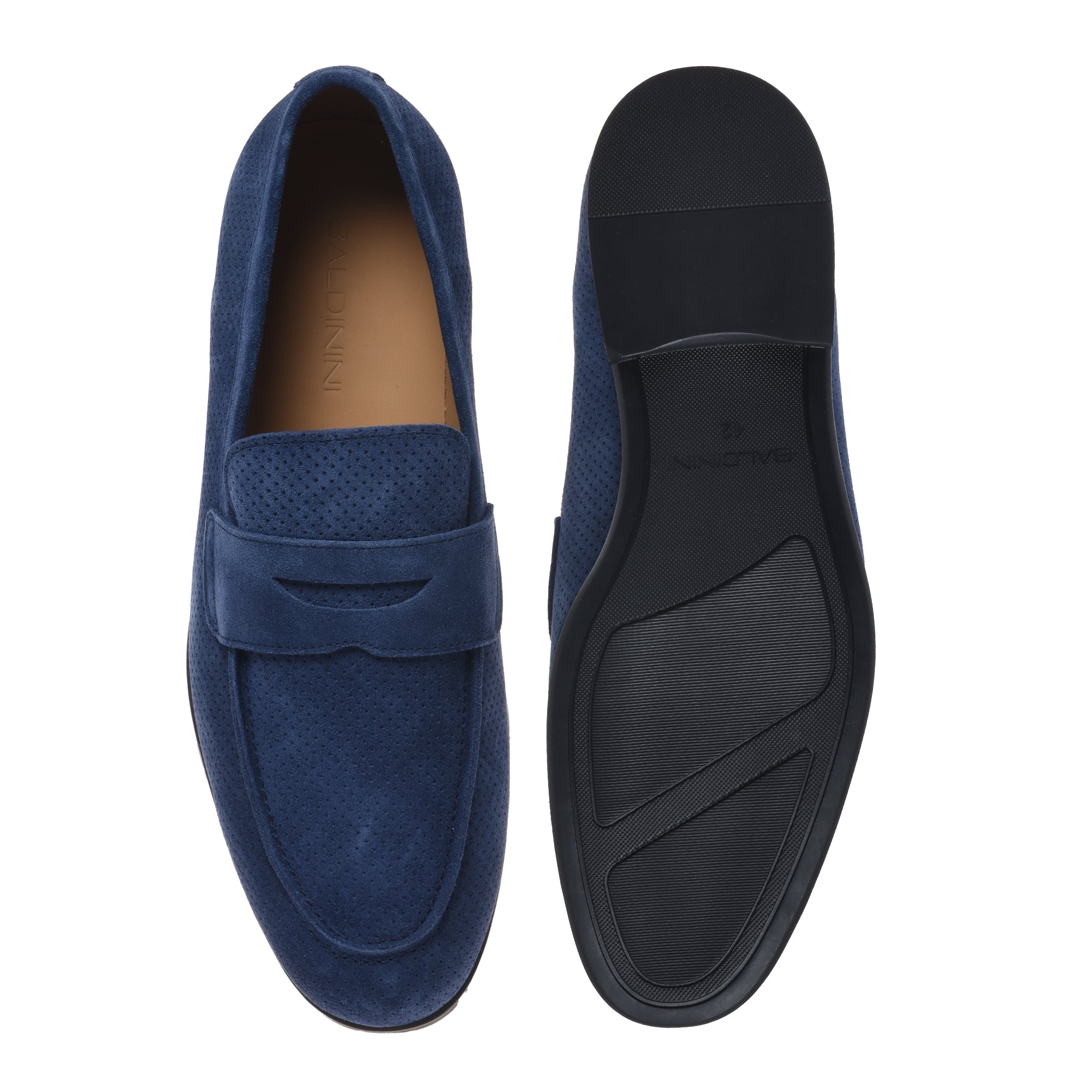 Loafer in perforated blue suede leather-Baldinini-OUTLET-ARCHIVIST-ARCHIVE-SALE