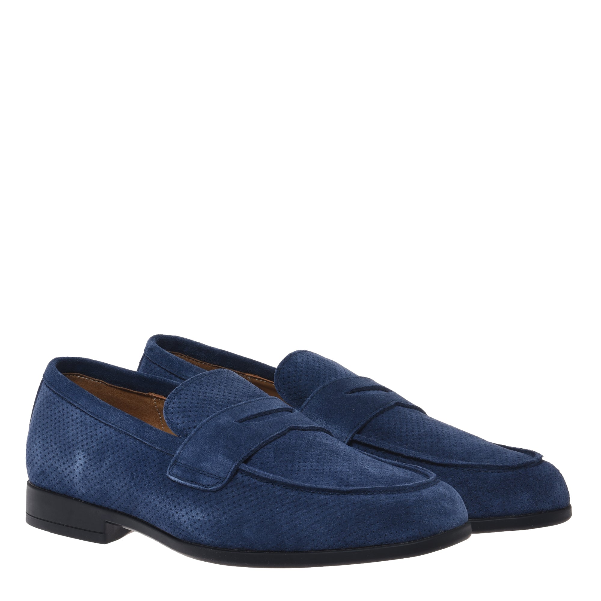 Loafer in perforated blue suede leather-Baldinini-OUTLET-ARCHIVIST-ARCHIVE-SALE