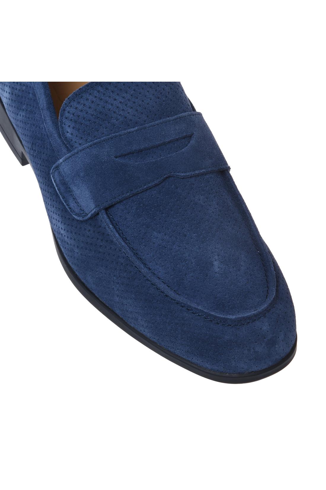 Loafer in perforated blue suede leather