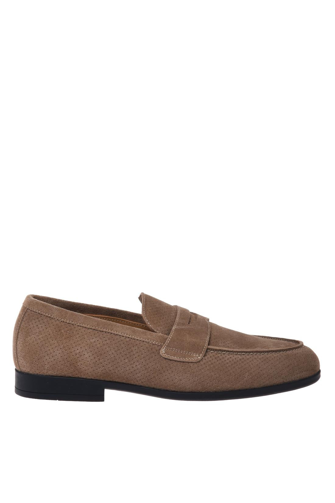 Beige perforated suede leather loafer