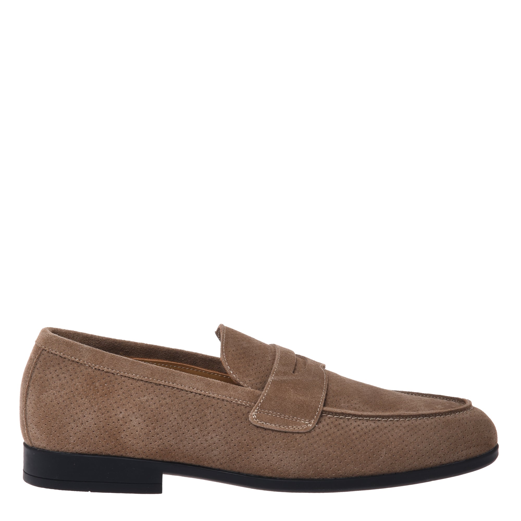 Beige perforated suede leather loafer