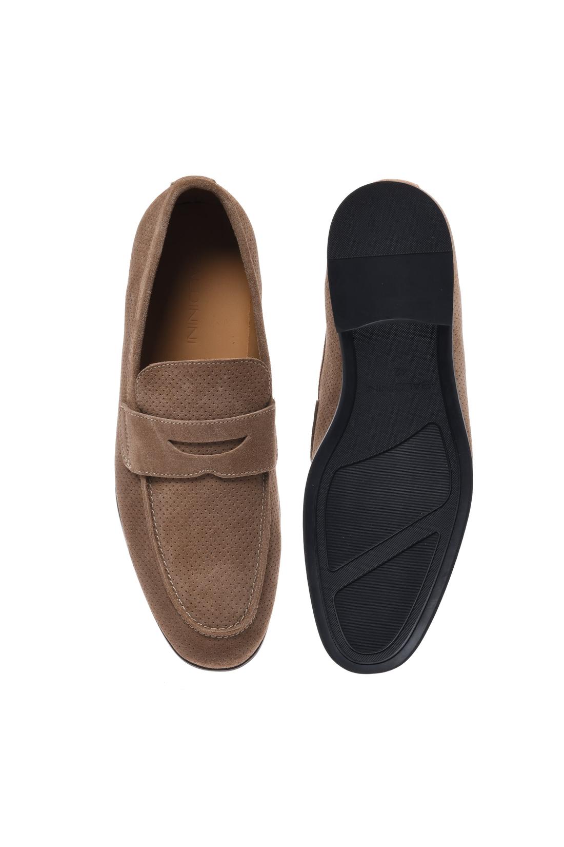 Beige perforated suede leather loafer