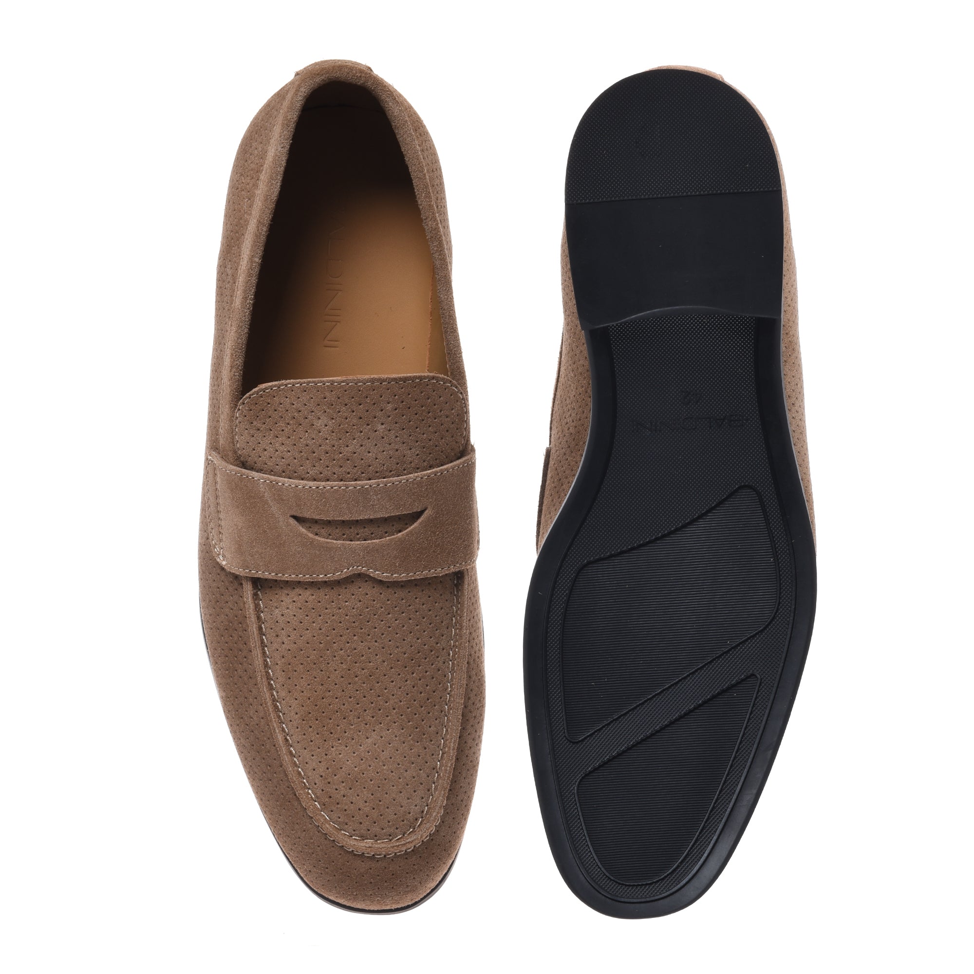 Beige perforated suede leather loafer