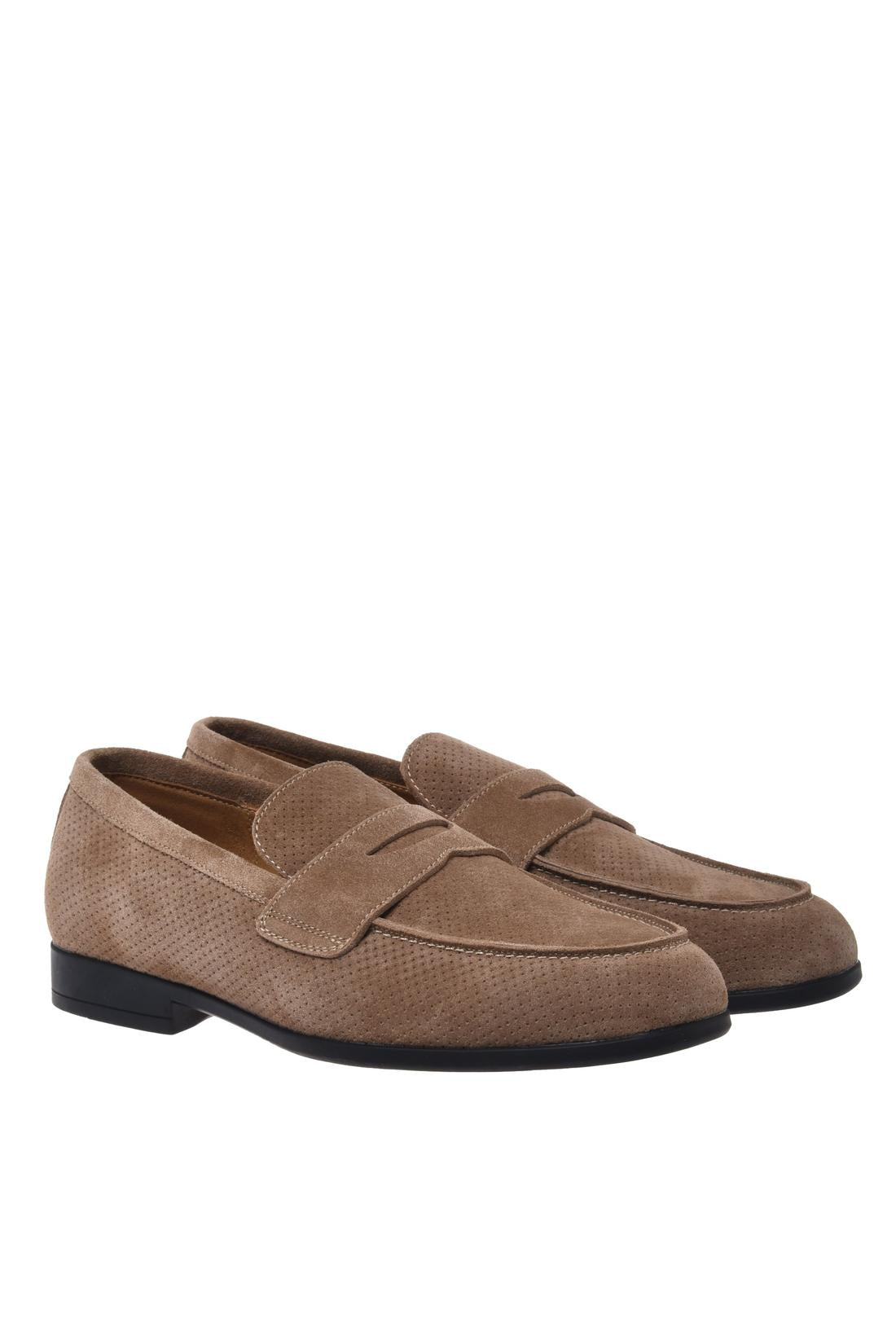 Beige perforated suede leather loafer