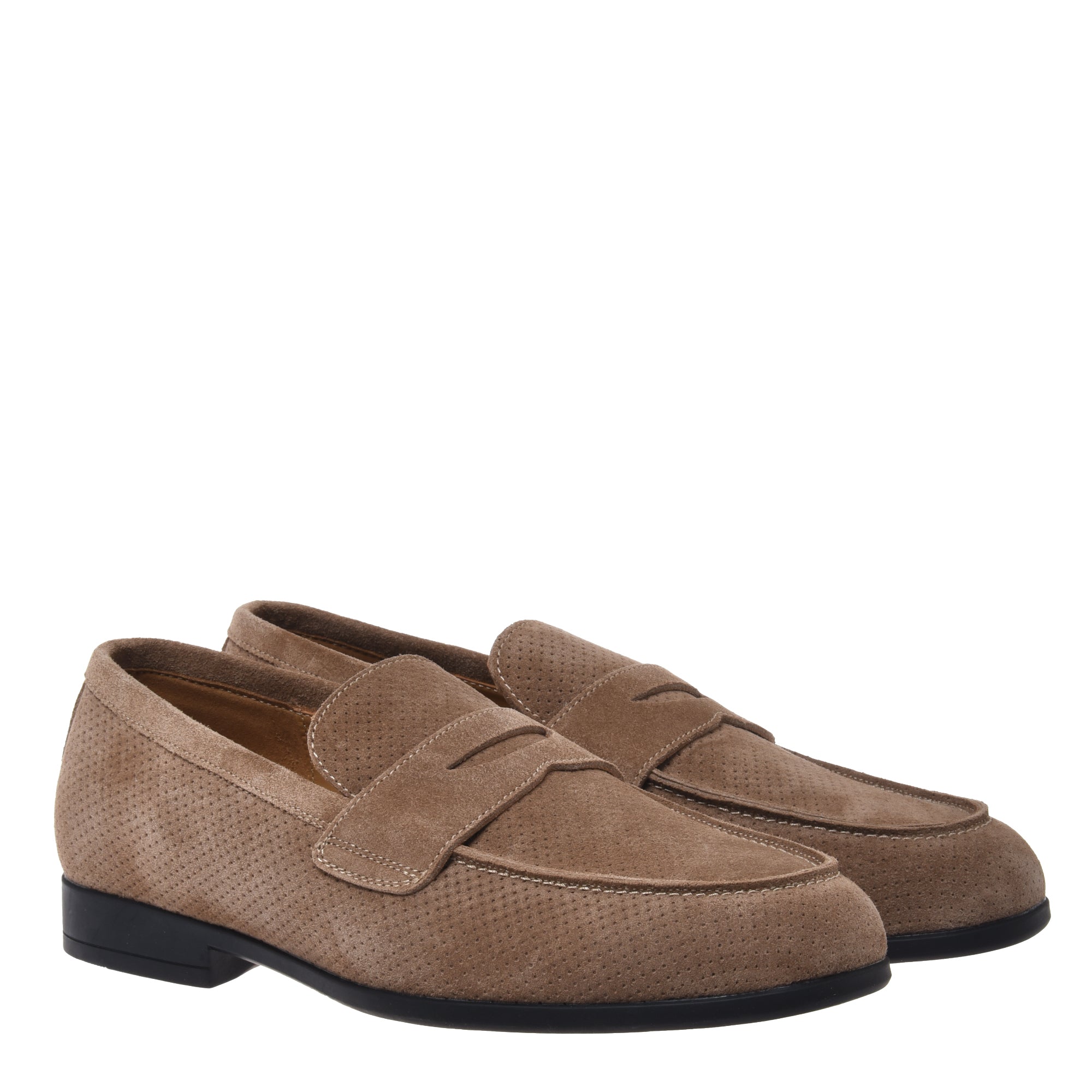Beige perforated suede leather loafer