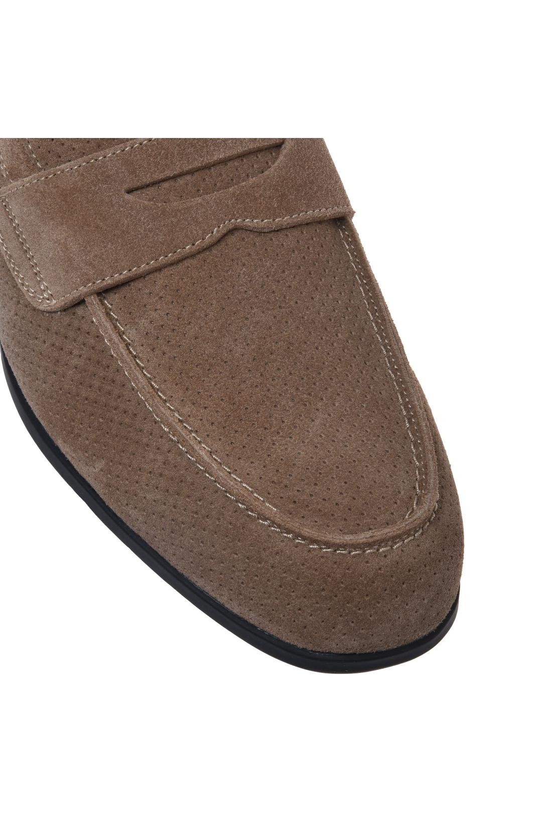 Beige perforated suede leather loafer