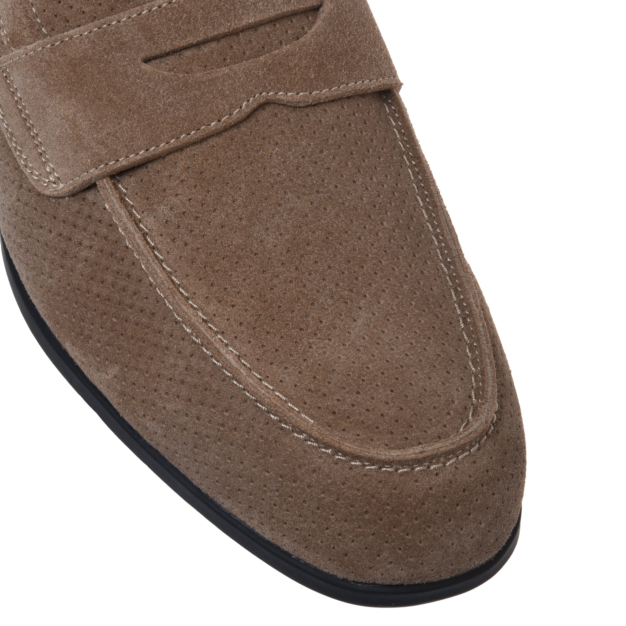Beige perforated suede leather loafer