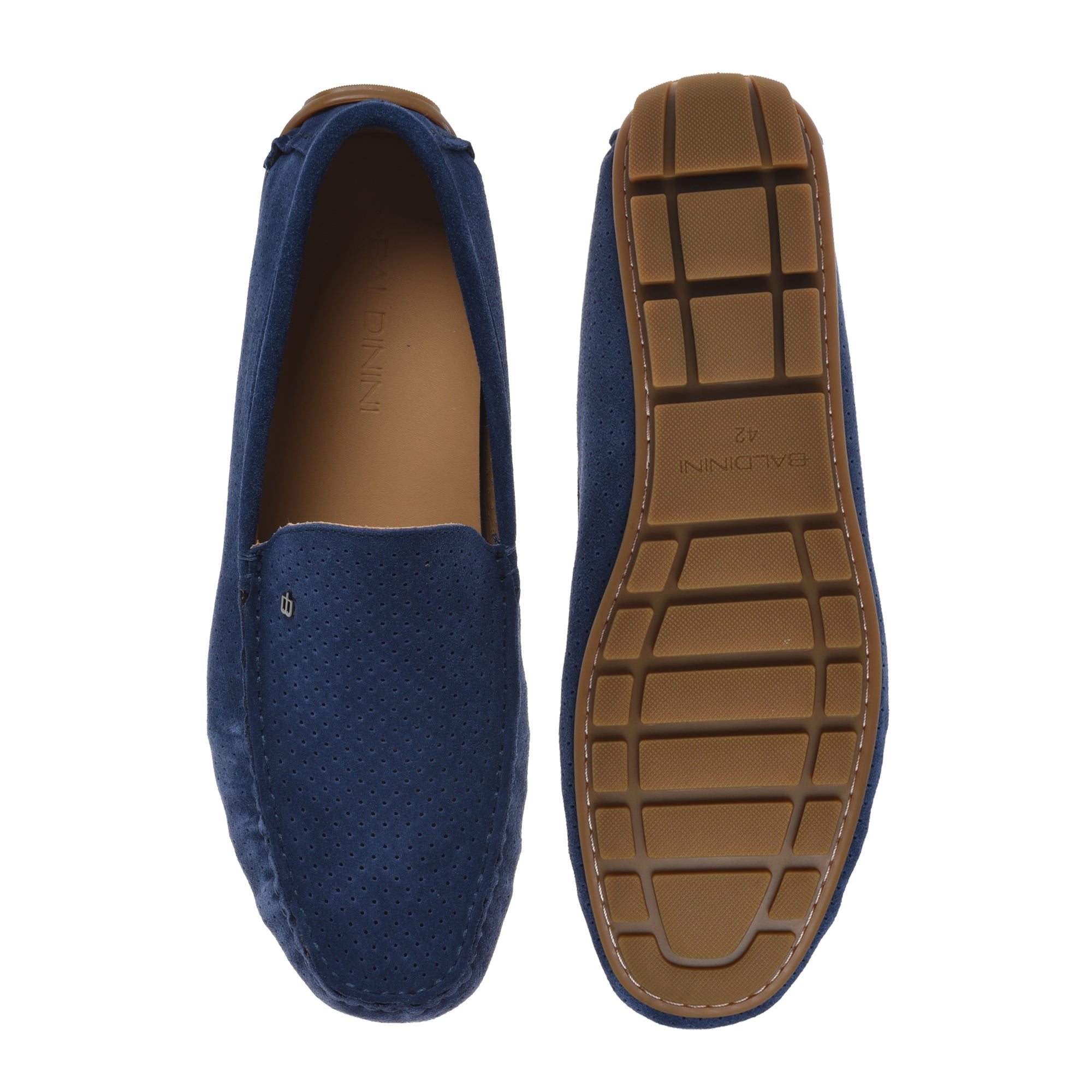 Loafer in perforated blue suede leather-Baldinini-OUTLET-ARCHIVIST-ARCHIVE-SALE