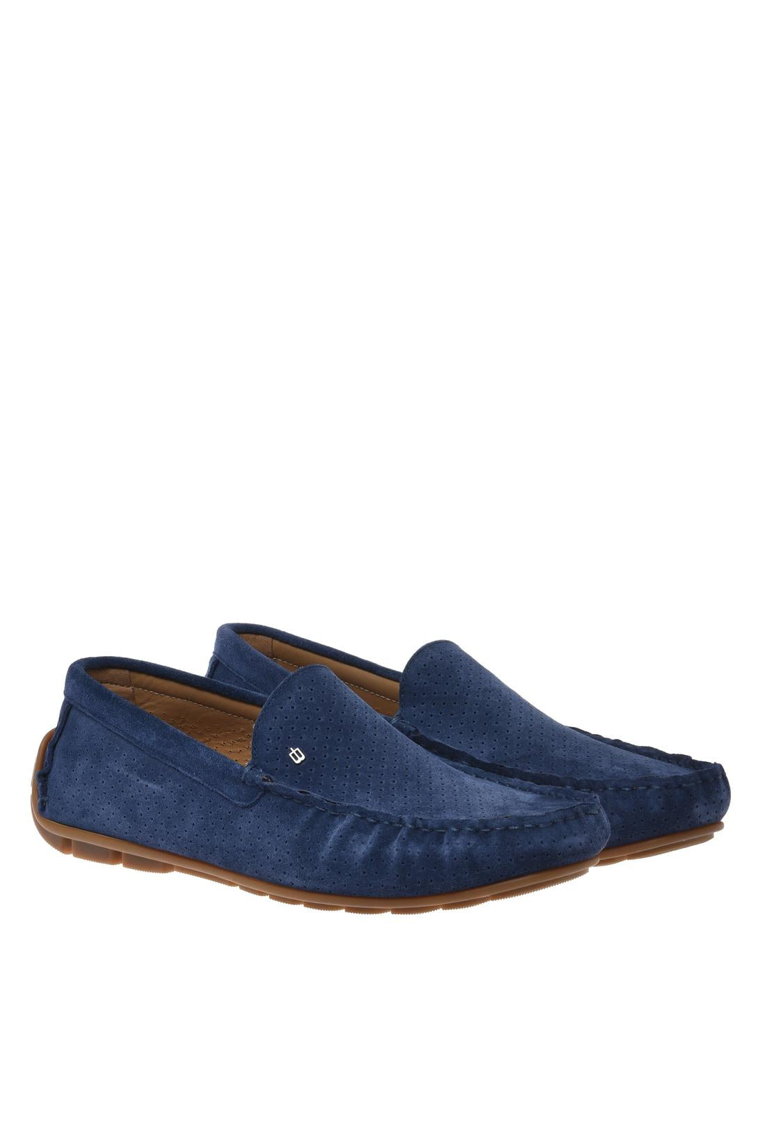 Loafer in perforated blue suede leather