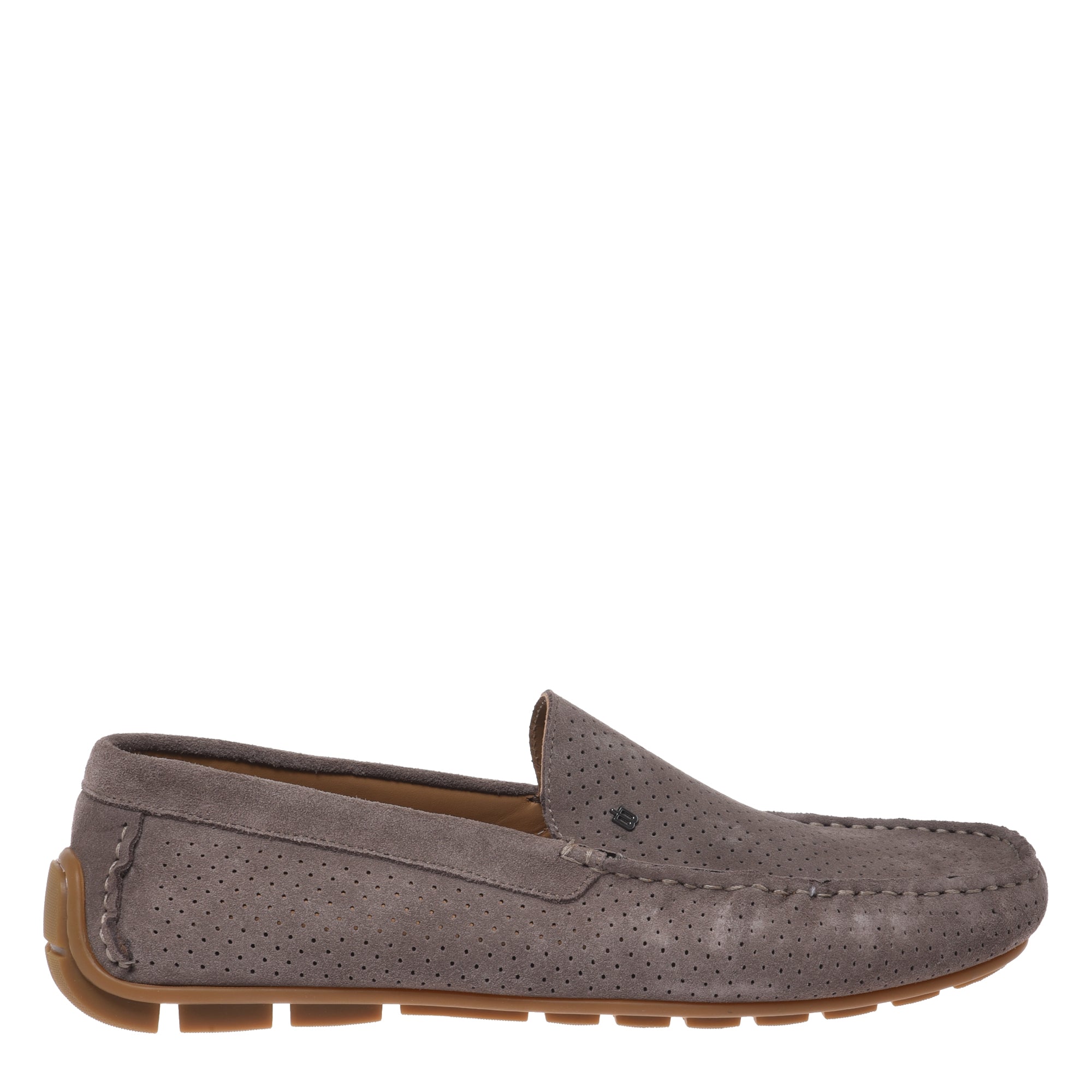 Loafer in perforated taupe suede leather-Baldinini-OUTLET-46-TORTORA-ARCHIVIST-ARCHIVE-SALE