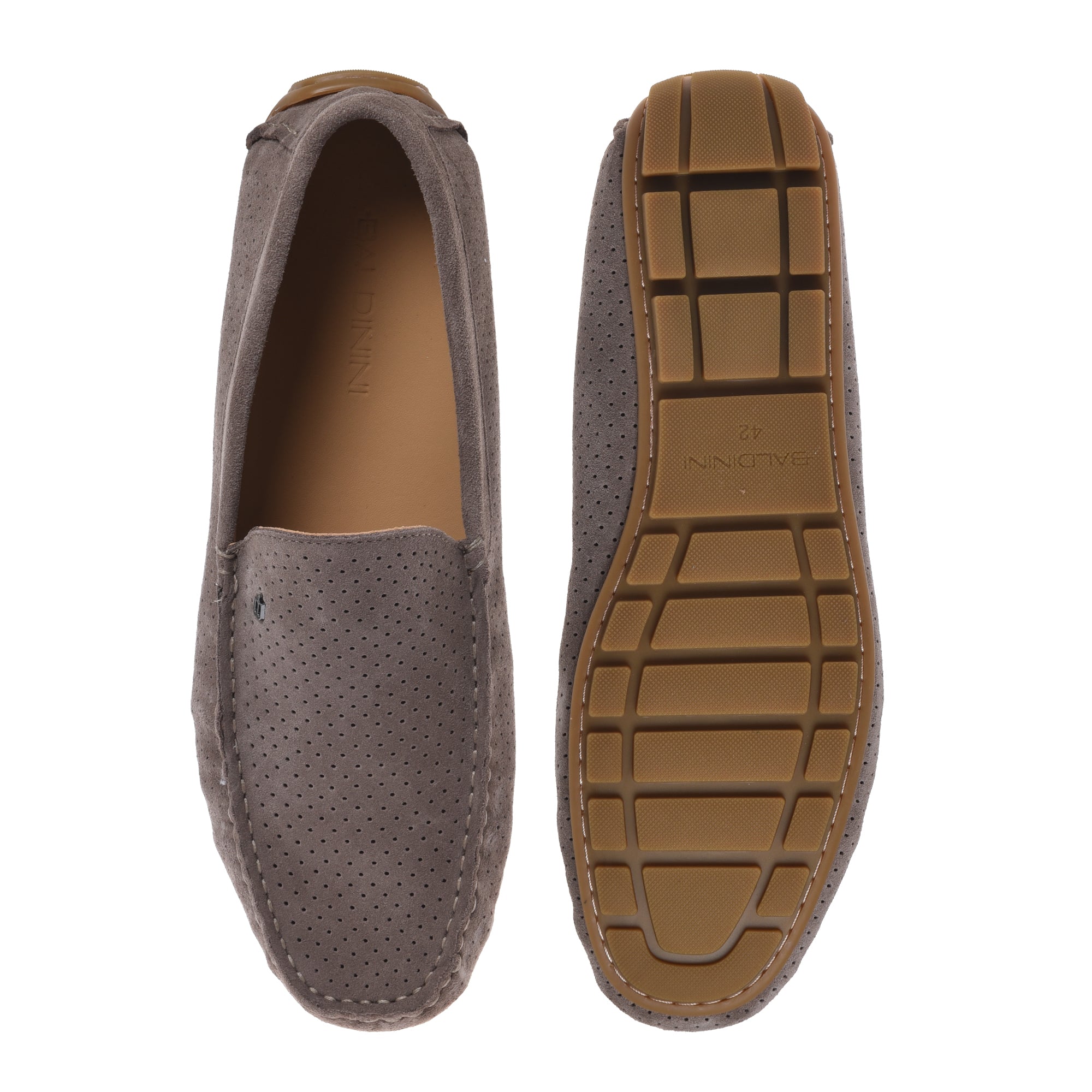 Loafer in perforated taupe suede leather-Baldinini-OUTLET-ARCHIVIST-ARCHIVE-SALE