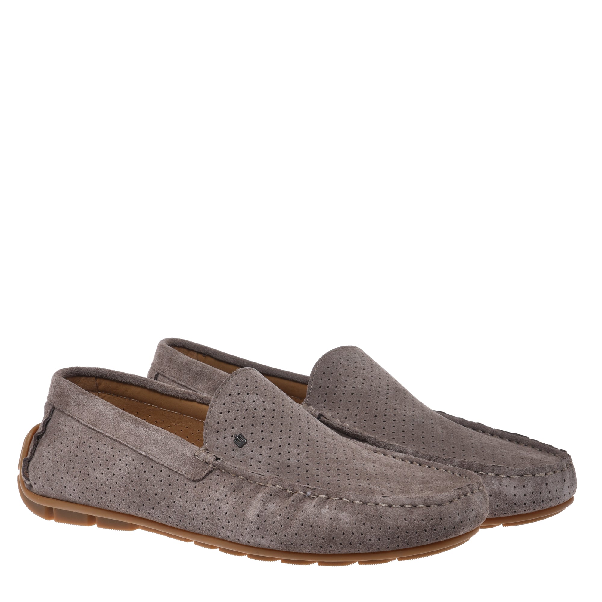Loafer in perforated taupe suede leather-Baldinini-OUTLET-ARCHIVIST-ARCHIVE-SALE