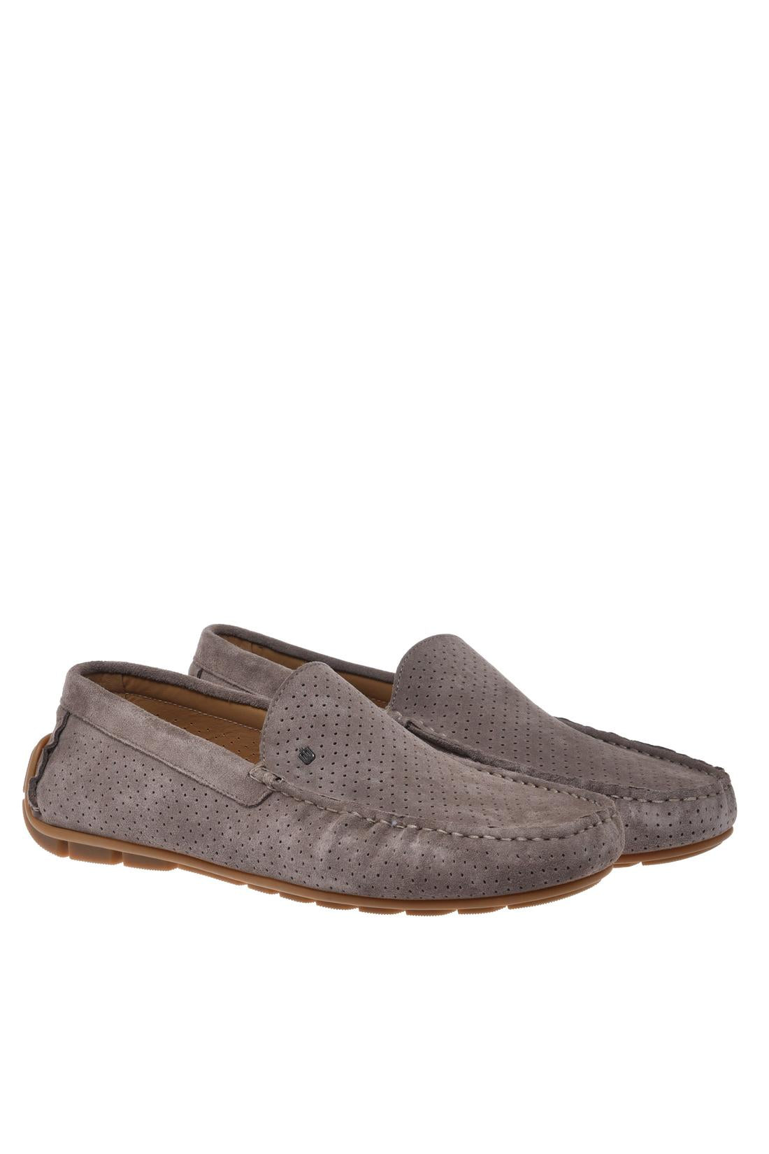 Loafer in perforated taupe suede leather