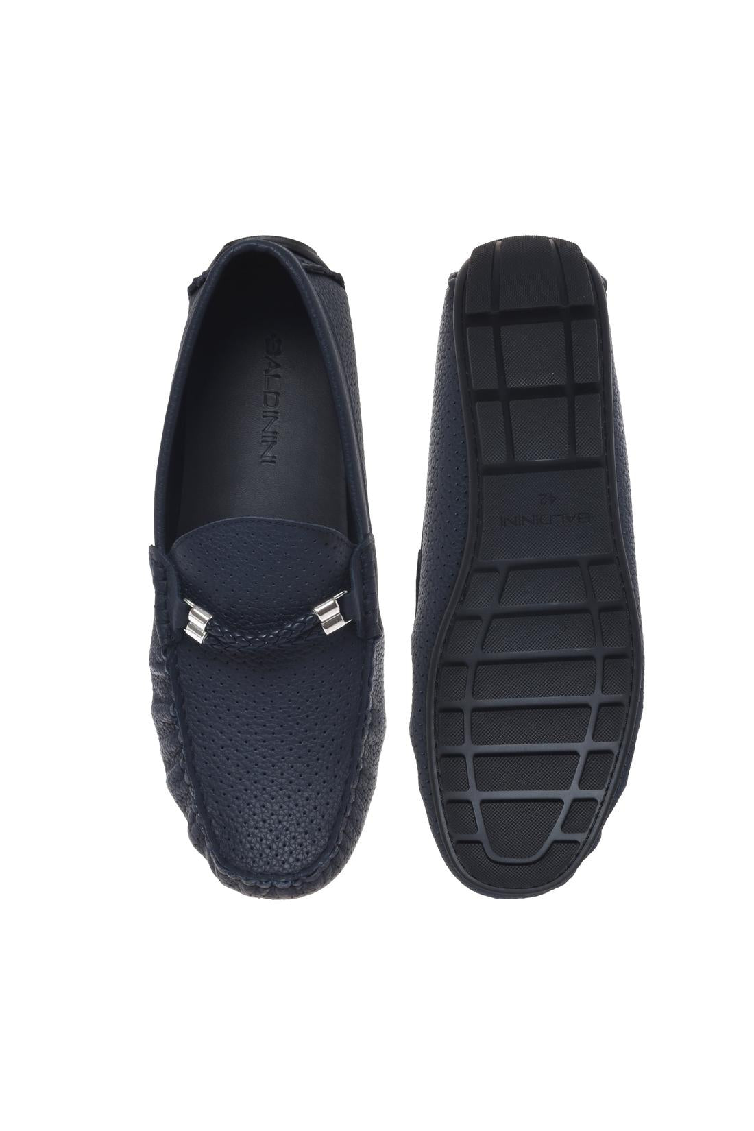 Moccasin in perforated tumbled leather blue-Accessoires-Baldinini-OUTLET-ARCHIVIST-ARCHIVE-SALE