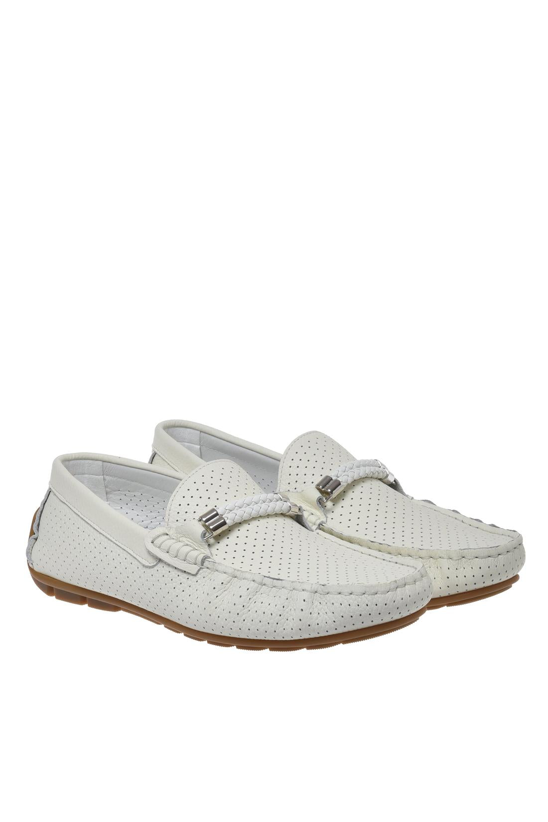 Loafer in perforated tumbled leather white