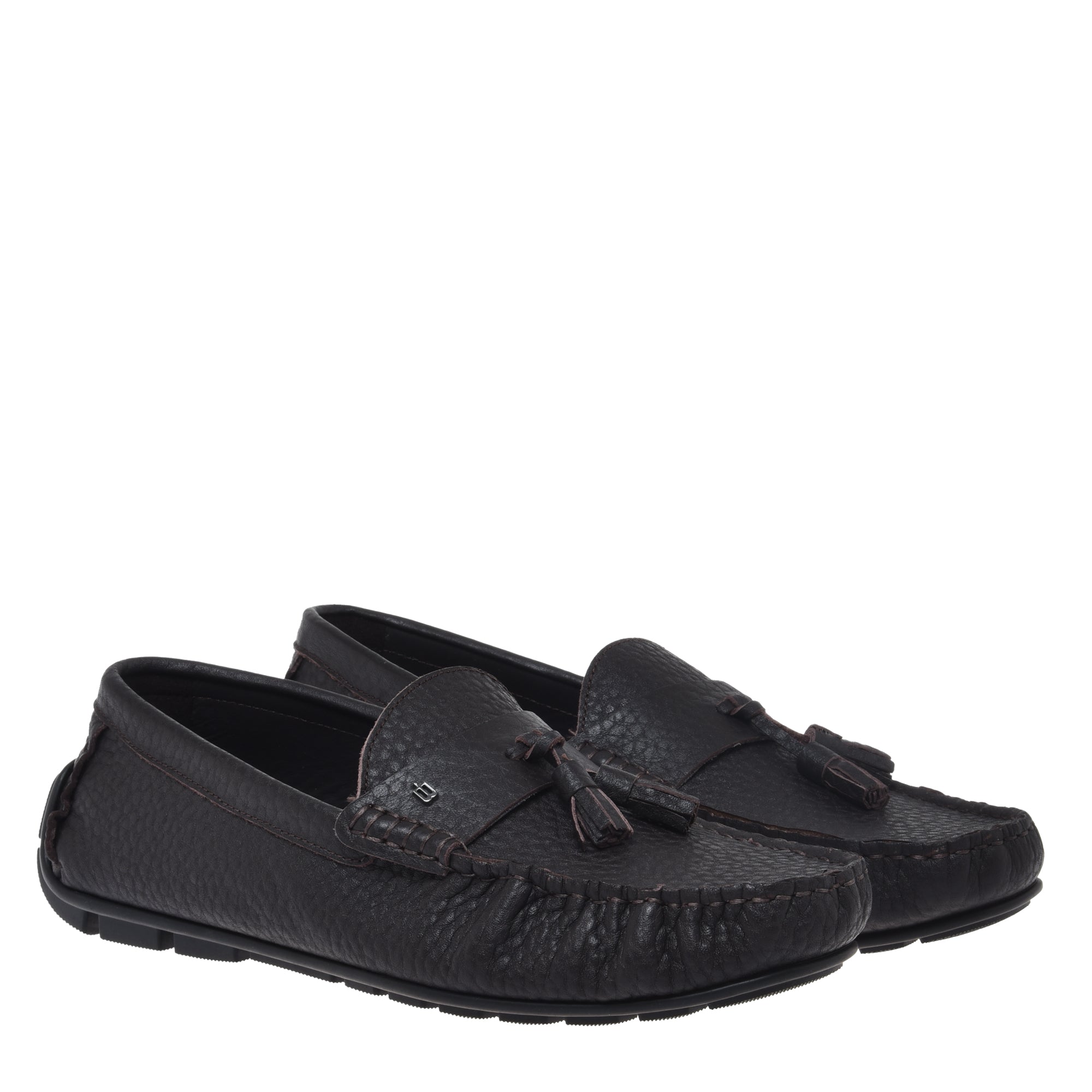Loafer in dark brown hammered leather-Baldinini-OUTLET-ARCHIVIST-ARCHIVE-SALE