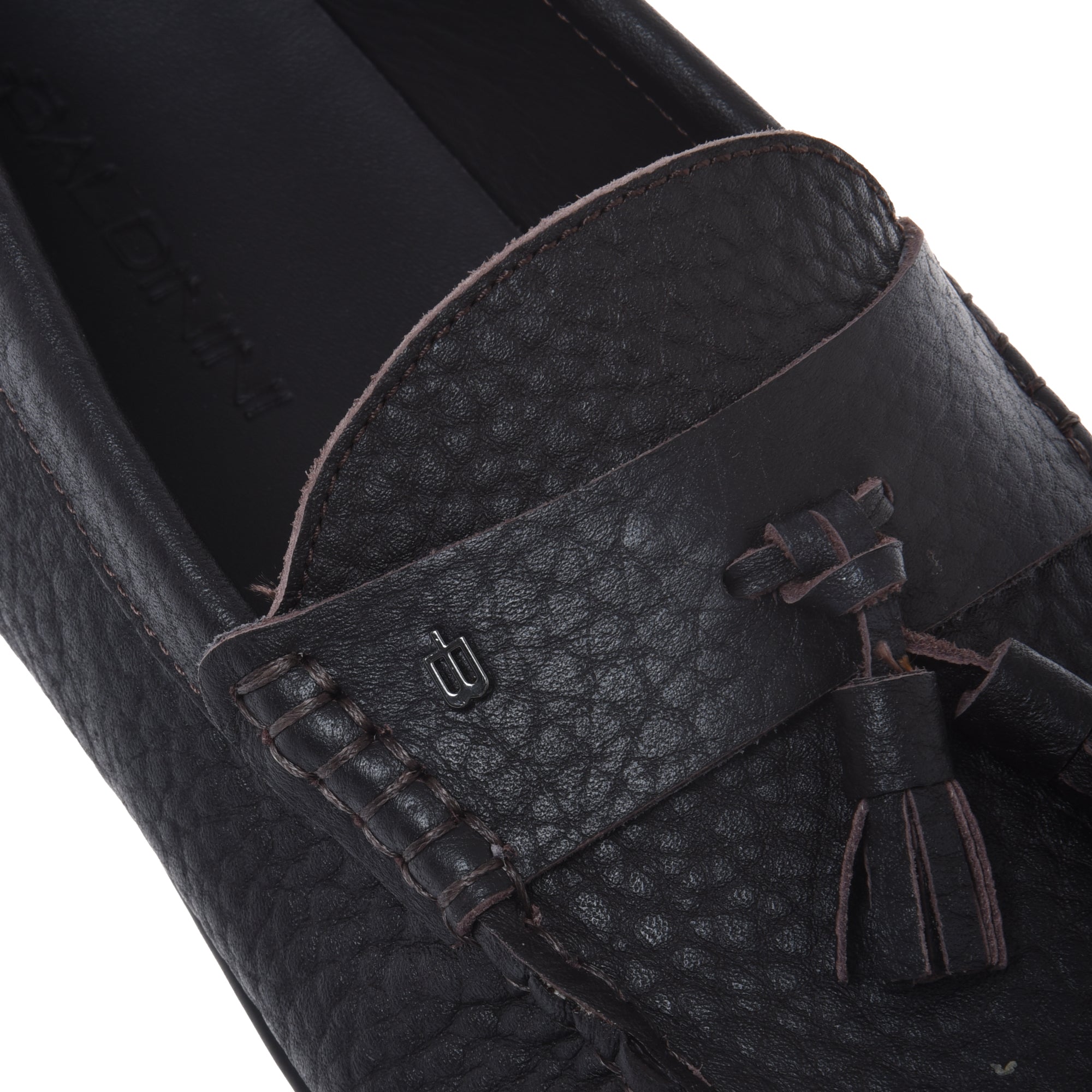 Loafer in dark brown hammered leather-Baldinini-OUTLET-ARCHIVIST-ARCHIVE-SALE