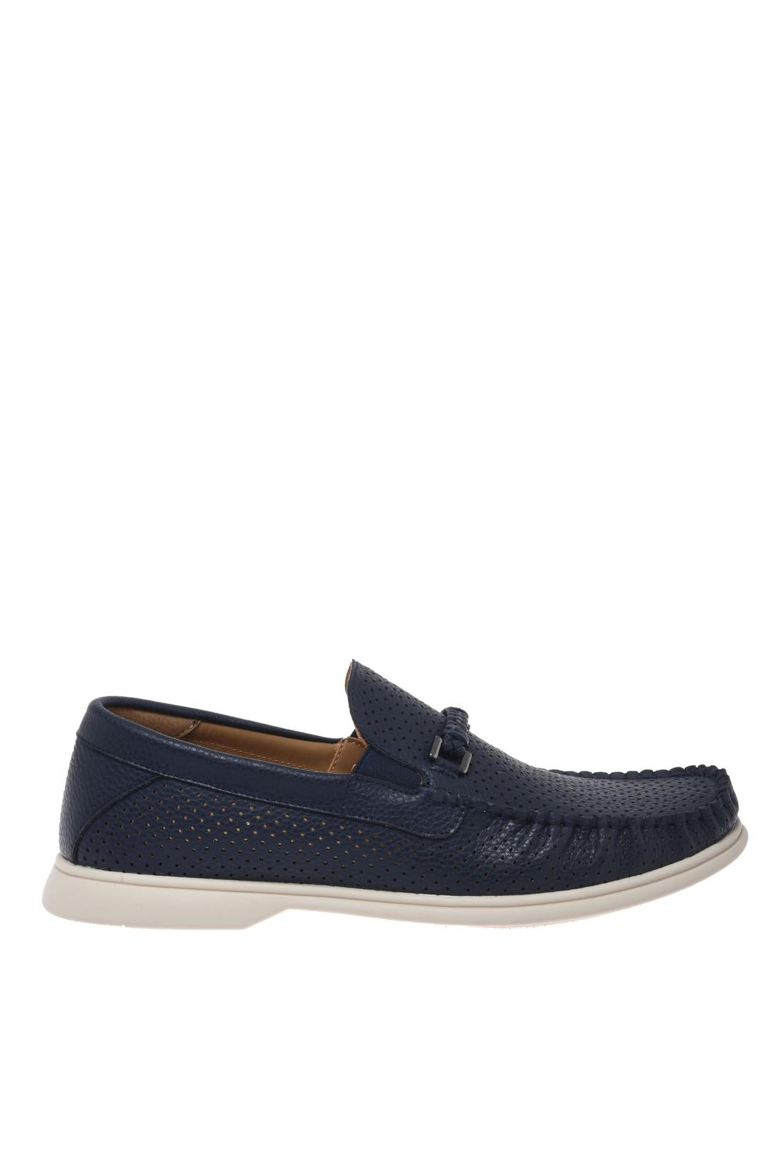 Loafer in perforated blue bottalato leather