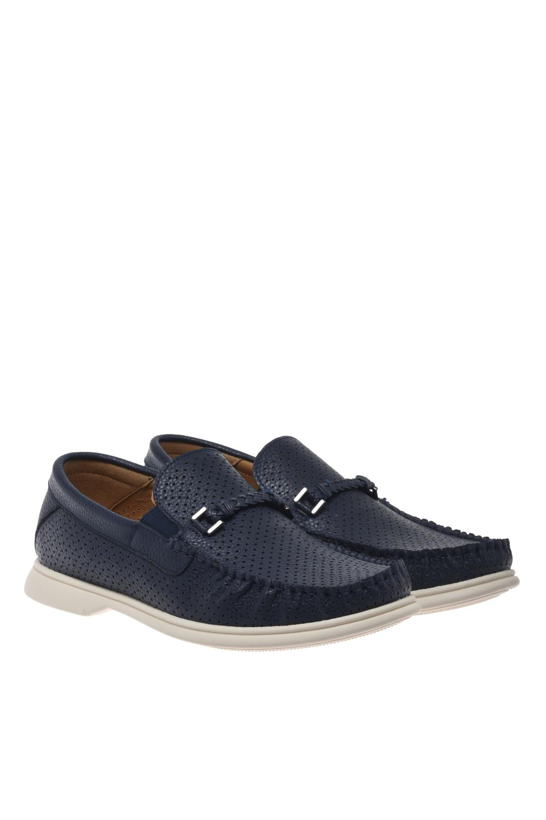 Loafer in perforated blue bottalato leather