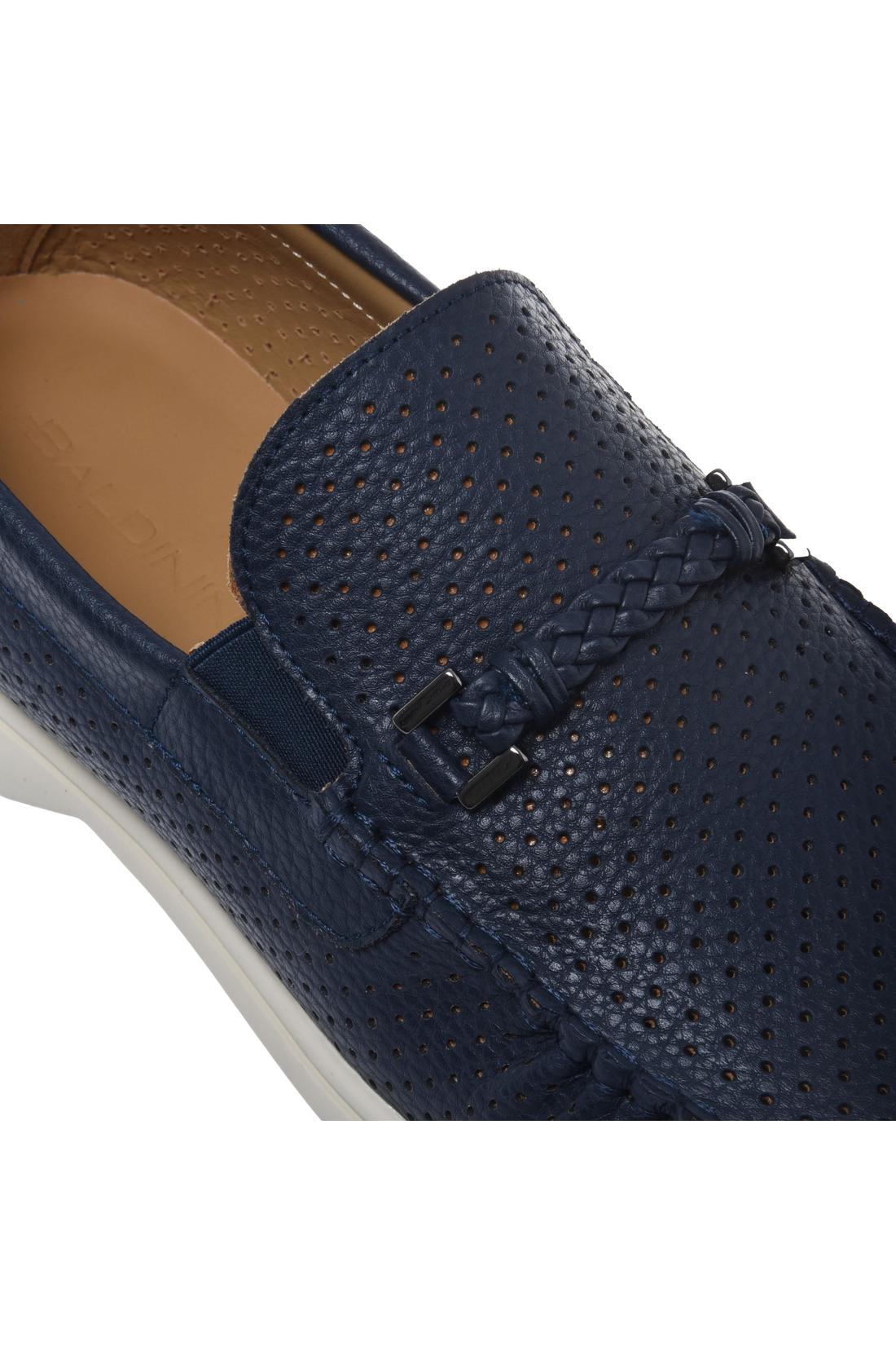 Loafer in perforated blue bottalato leather