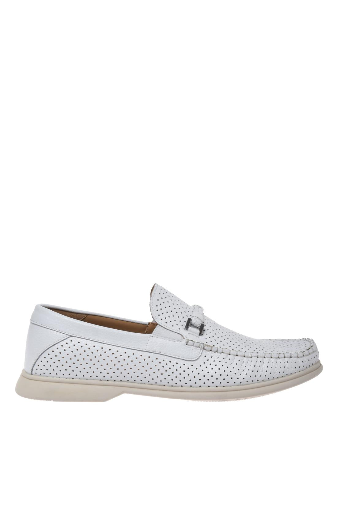 White perforated pebbled leather loafer