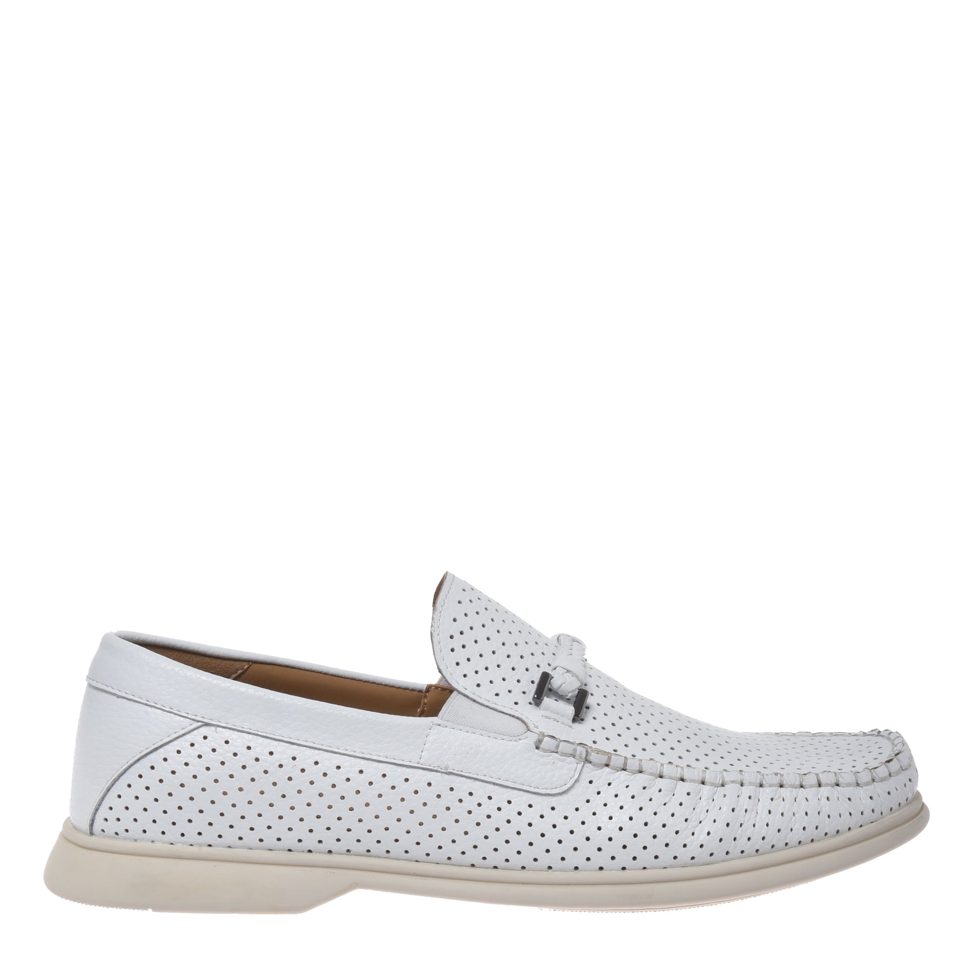 White perforated pebbled leather loafer