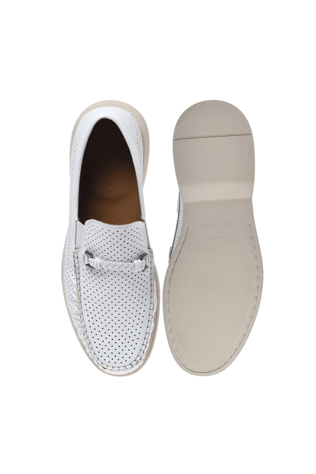 White perforated pebbled leather loafer