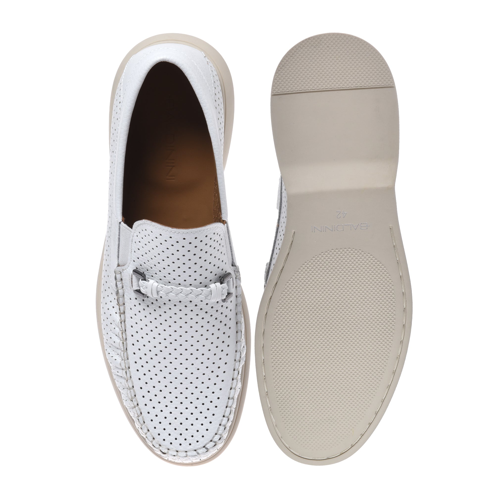 White perforated pebbled leather loafer