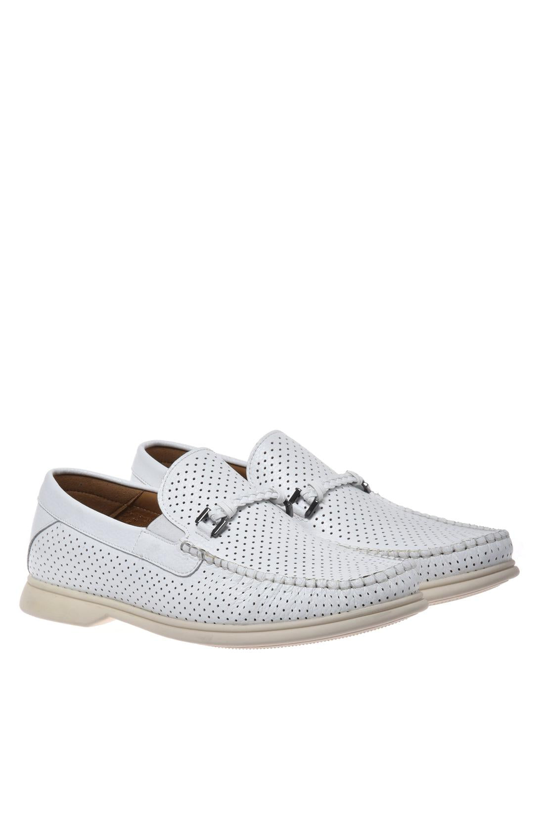 White perforated pebbled leather loafer