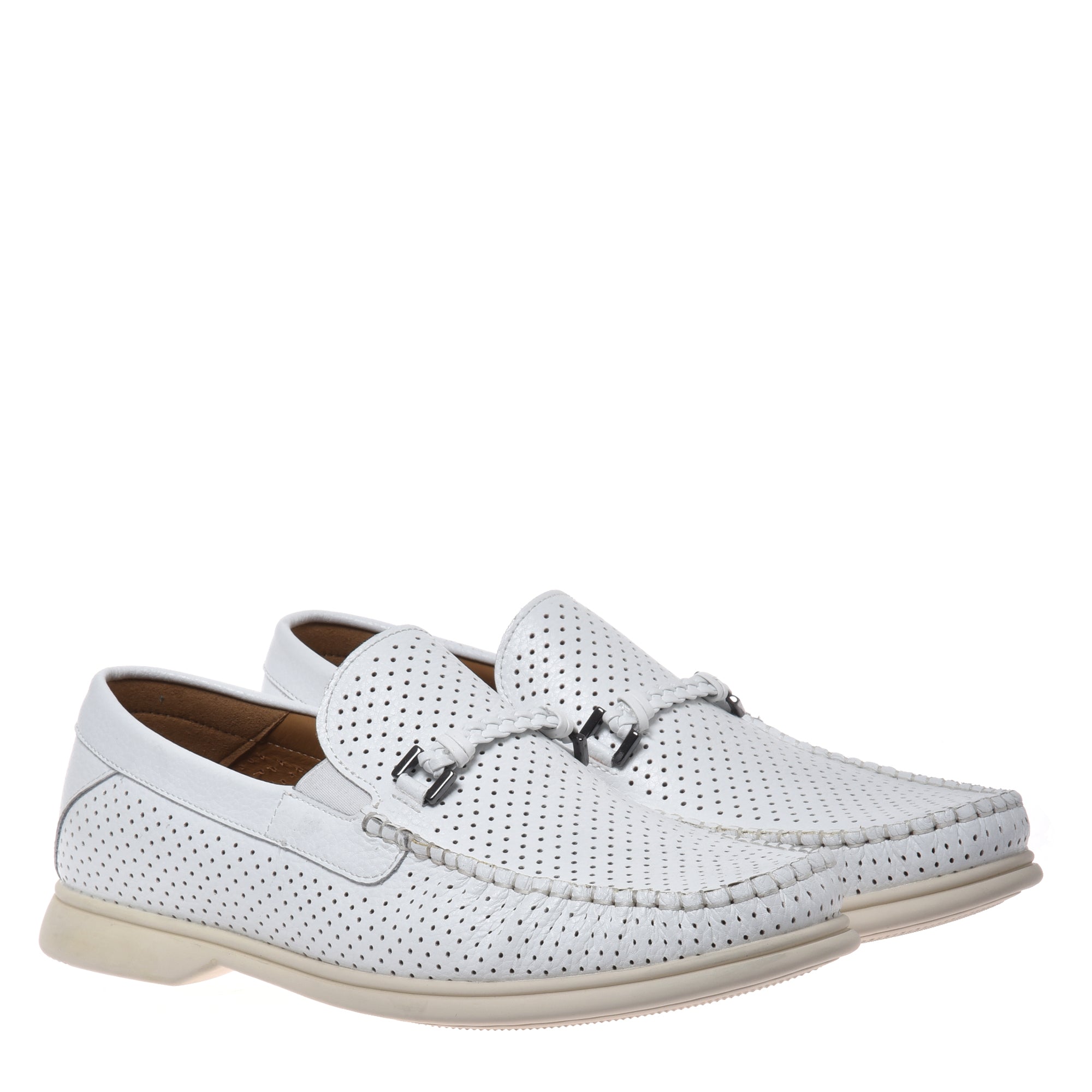 White perforated pebbled leather loafer
