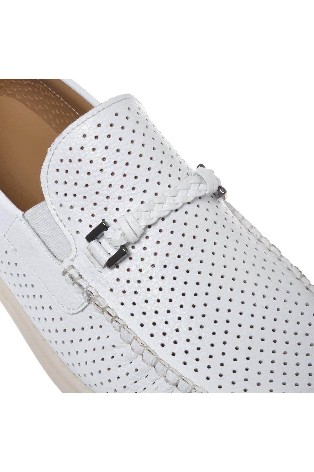 White perforated pebbled leather loafer