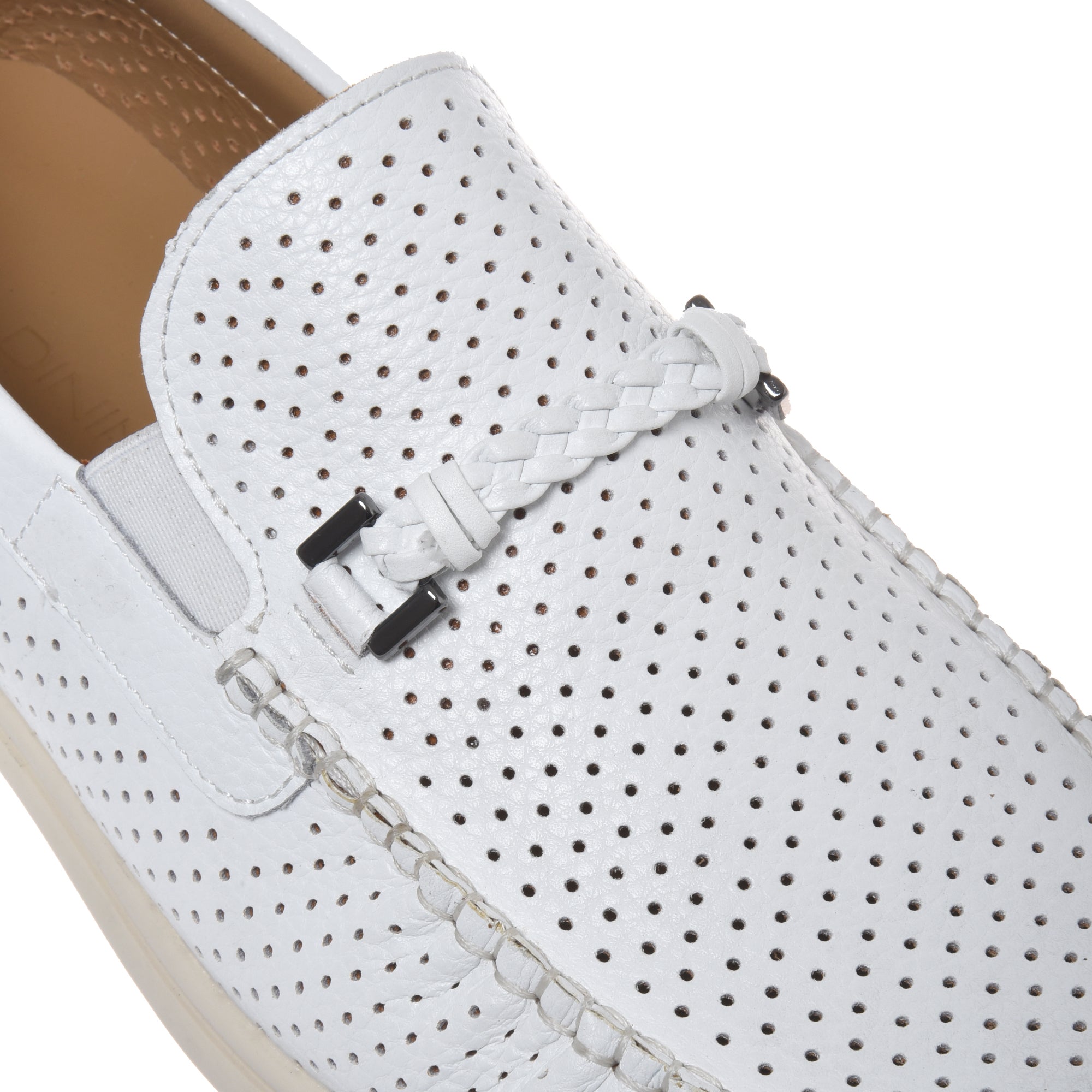 White perforated pebbled leather loafer