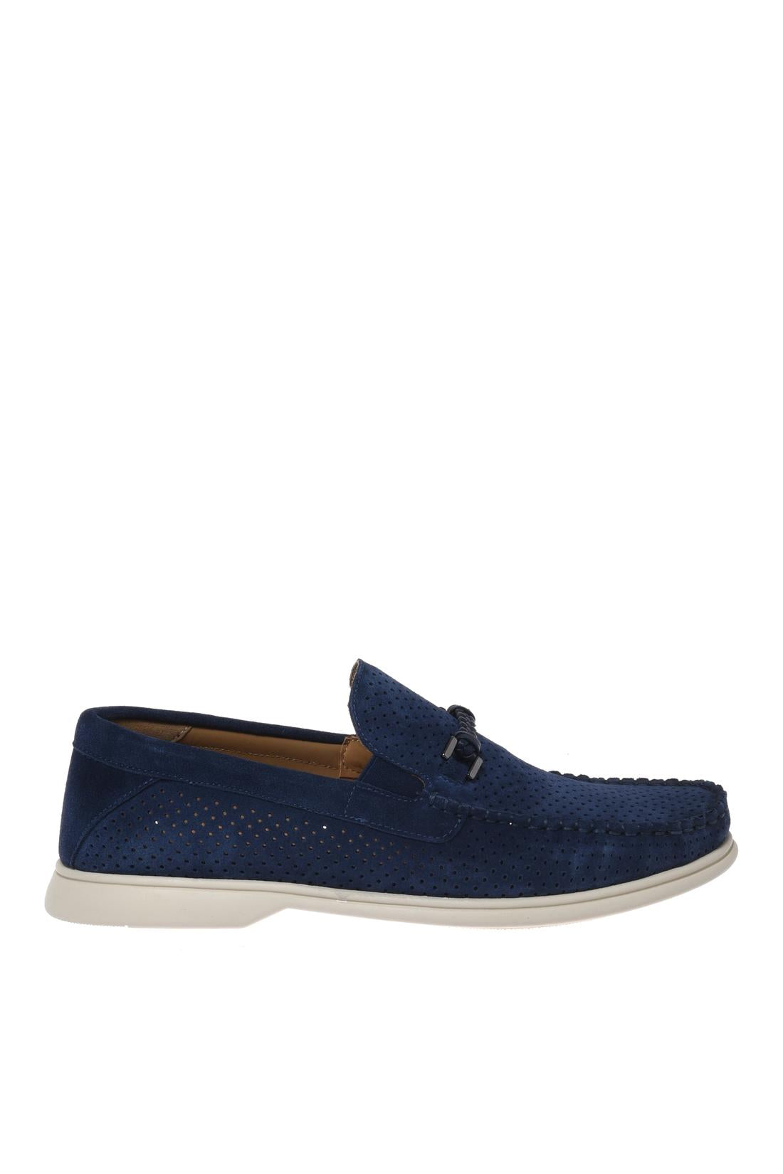 Loafer in perforated suede leather blue