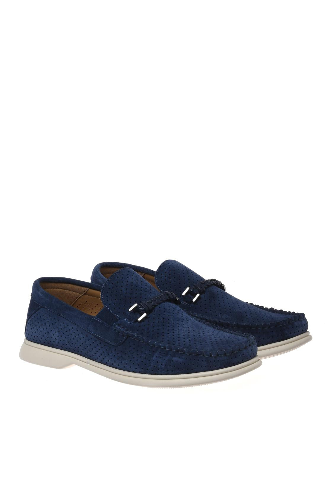 Loafer in perforated suede leather blue