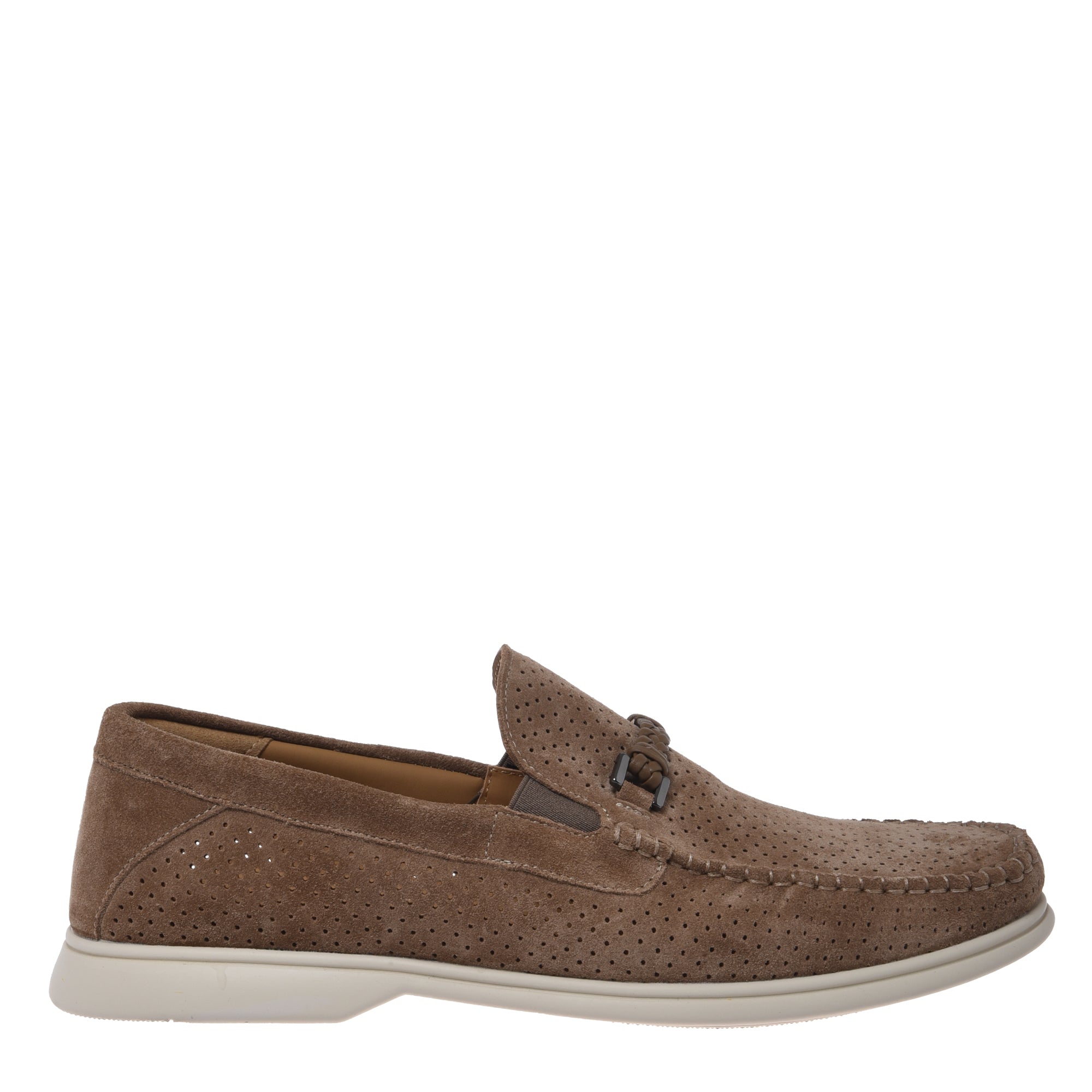 Mocassino in pelle scamosciata traforata taupe