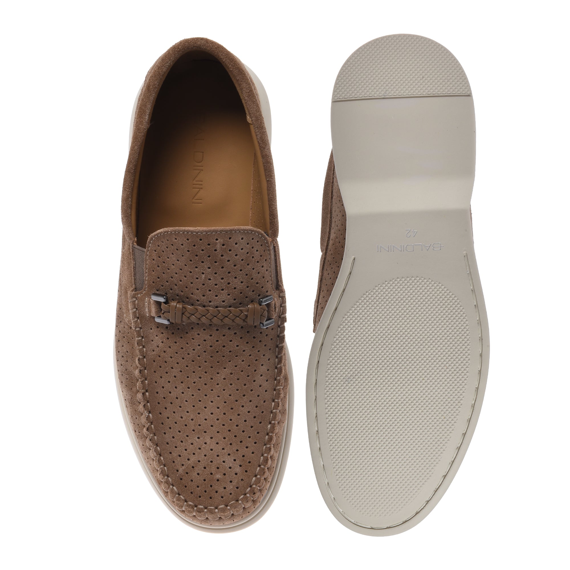 Mocassino in pelle scamosciata traforata taupe