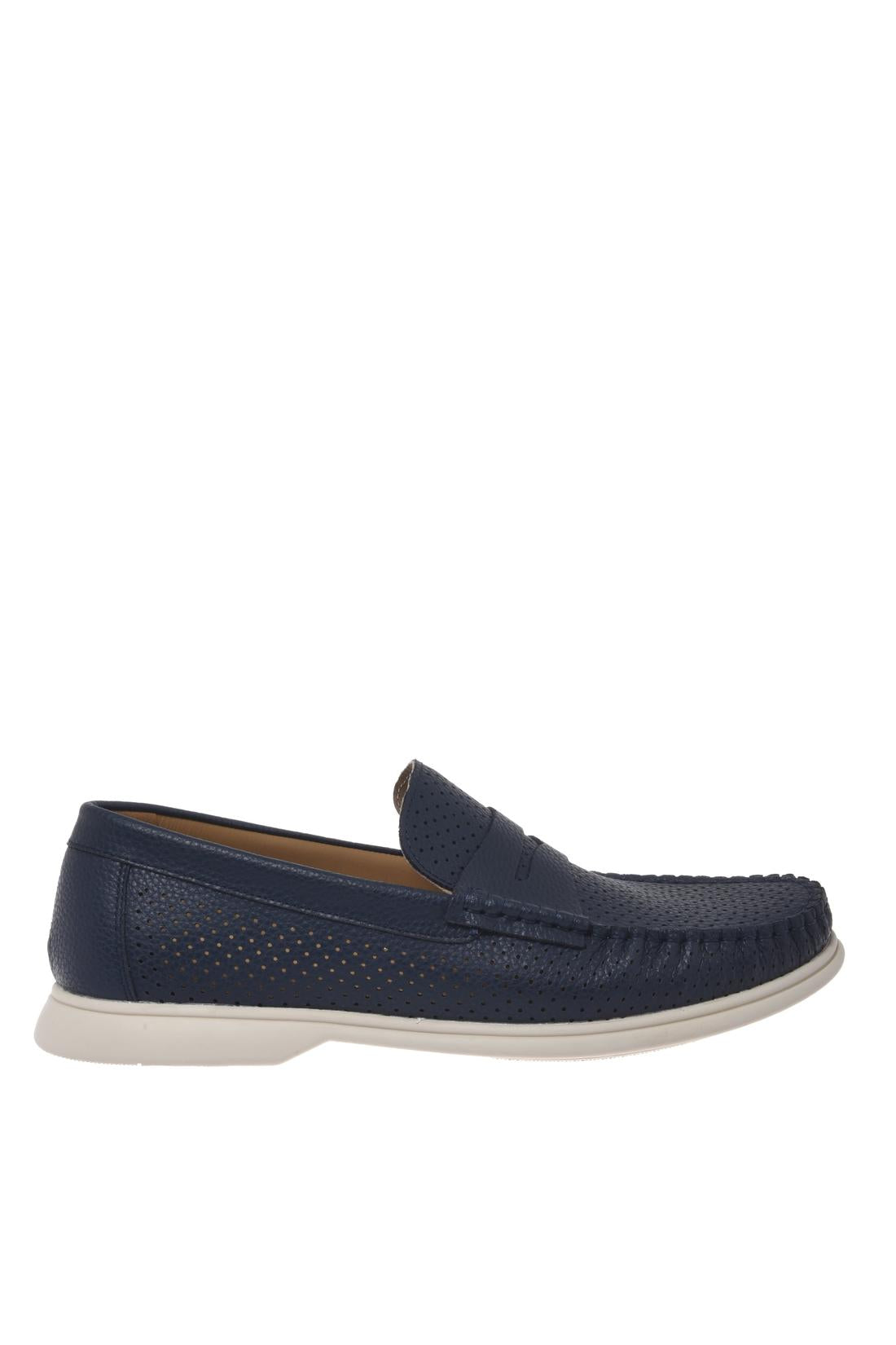 Moccasin in perforated tumbled leather blue-Accessoires-Baldinini-OUTLET-46-BLU-ARCHIVIST-ARCHIVE-SALE