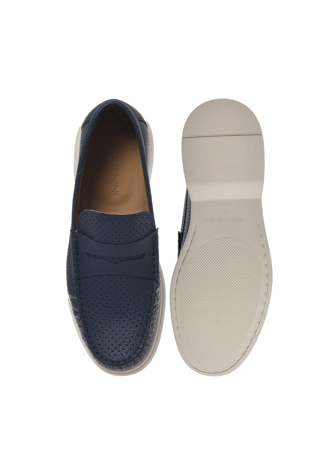 Moccasin in perforated tumbled leather blue-Accessoires-Baldinini-OUTLET-ARCHIVIST-ARCHIVE-SALE