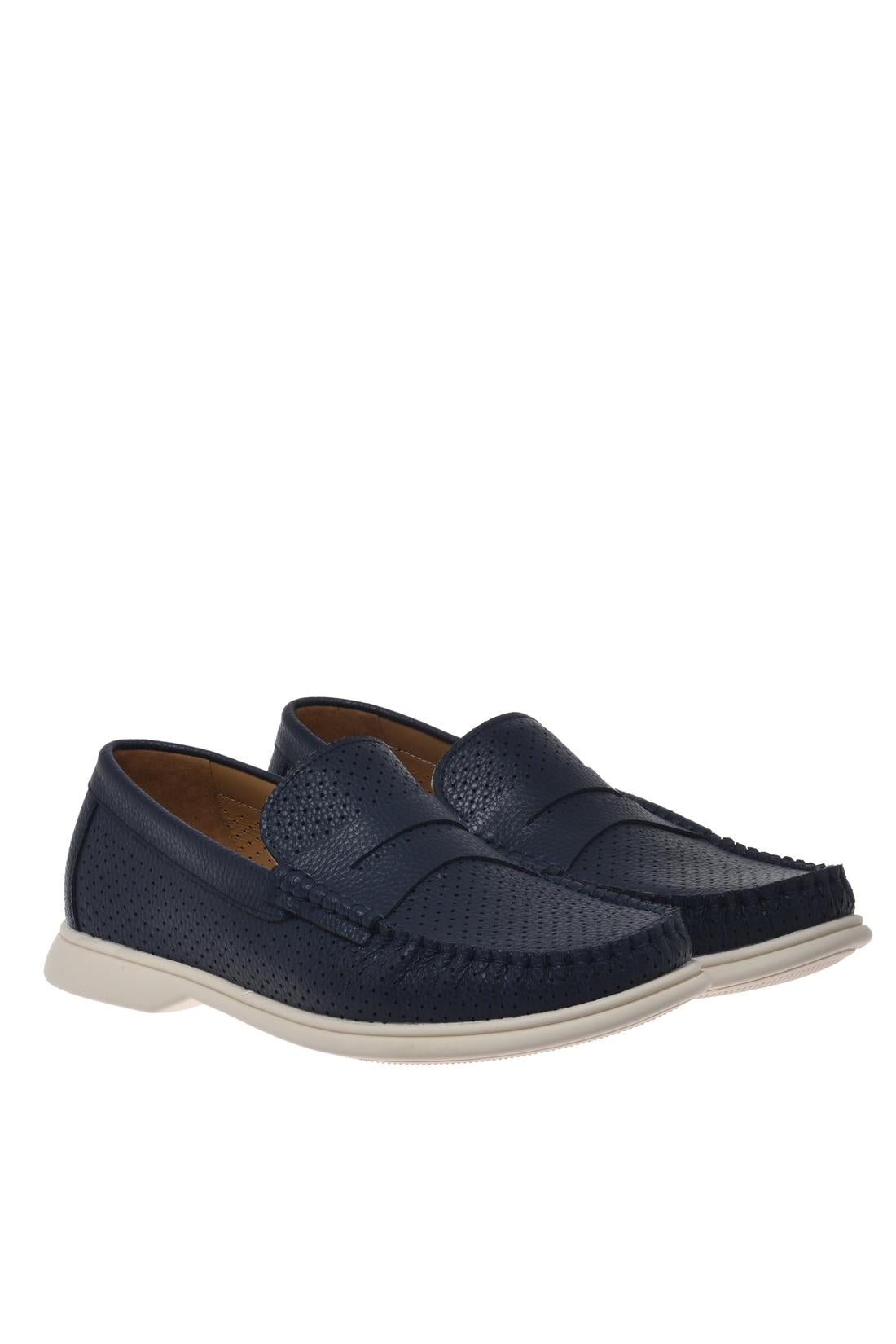 Moccasin in perforated tumbled leather blue-Accessoires-Baldinini-OUTLET-ARCHIVIST-ARCHIVE-SALE
