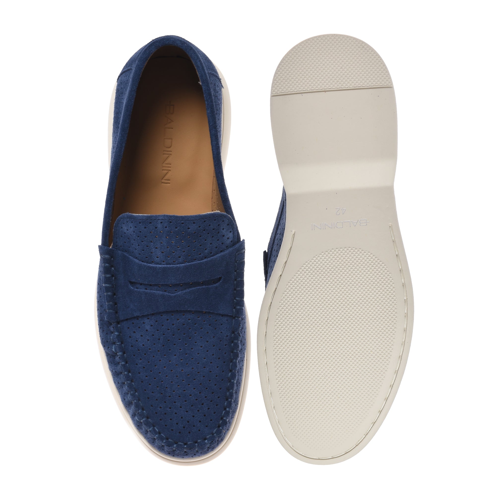 Loafer in perforated blue suede leather-Baldinini-OUTLET-ARCHIVIST-ARCHIVE-SALE